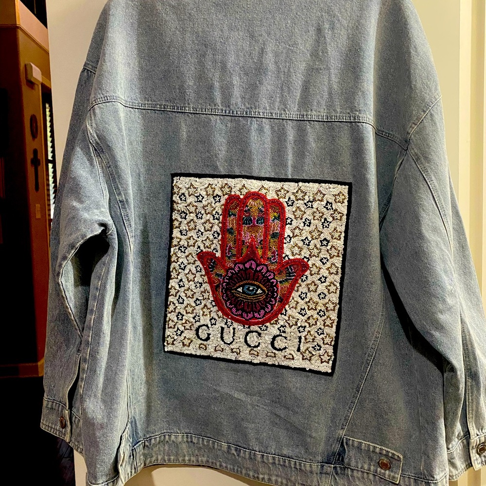 COPY - Denim jacket with Gucci Hamsa patch Large
